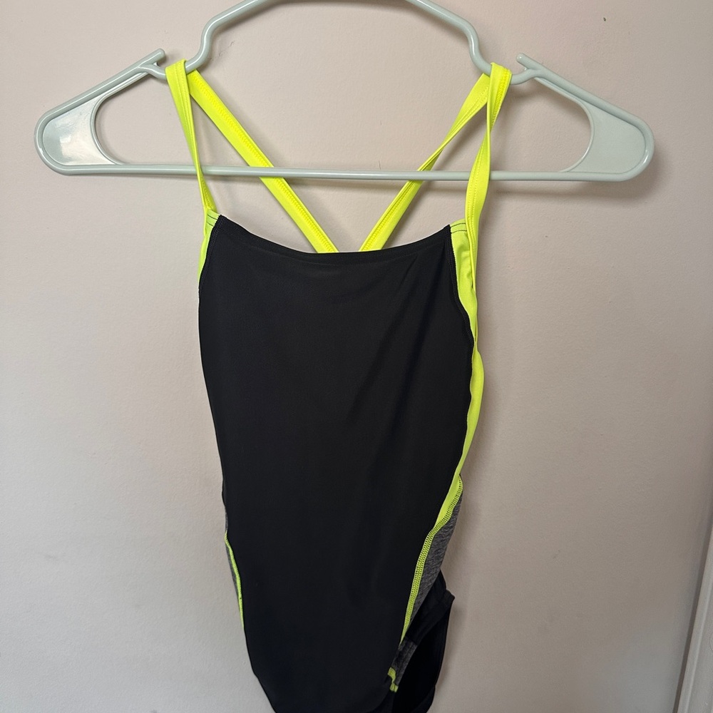 Speedo Pro LT Super Pro One Piece Black and Neon Green Strappy Swimsuit NWT